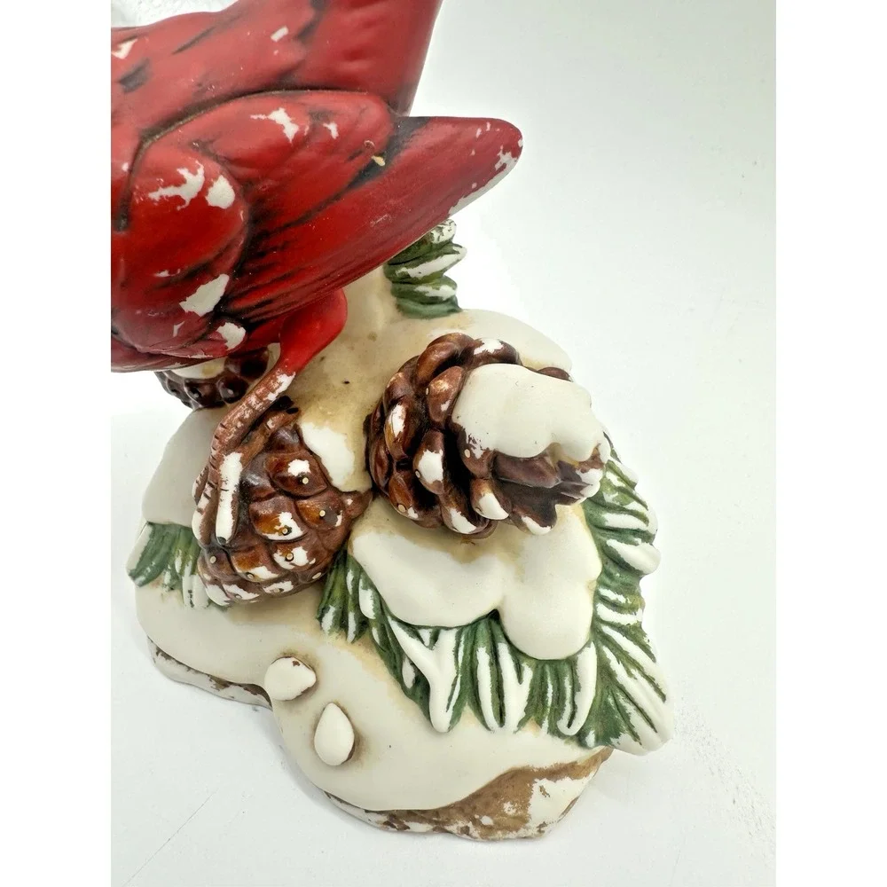 Classic Treasures Porcelain Red Cardinal Bird Figurine Winter Snow Pine Cone 5